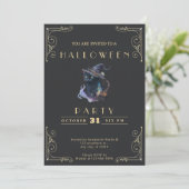 Invitation Tableau noir Chat noir Halloween noir et or (Debout devant)
