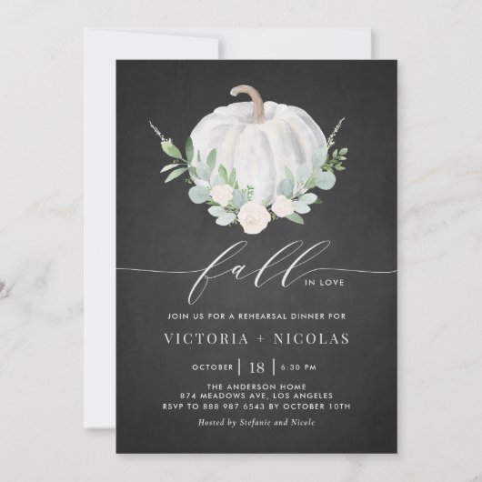Invitation Tableau noir Citrouille Dîner de répétition automn (Devant)
