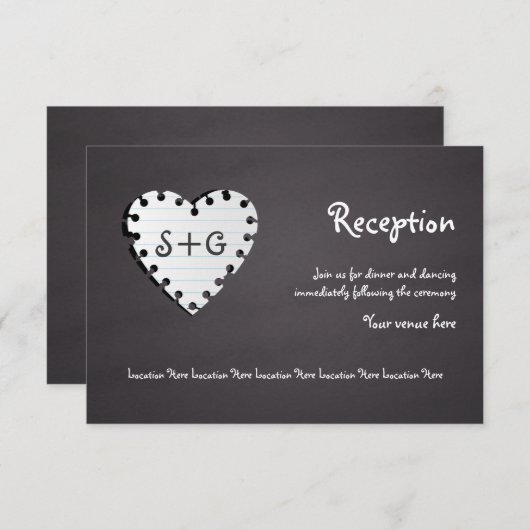 Invitation Tableau noir cœur en papier, réception de mariage  (Devant / Derrière)