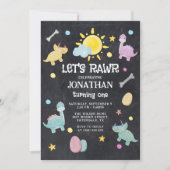 Invitation Tableau noir coloré Dinosaur 1er anniversaire (Devant)