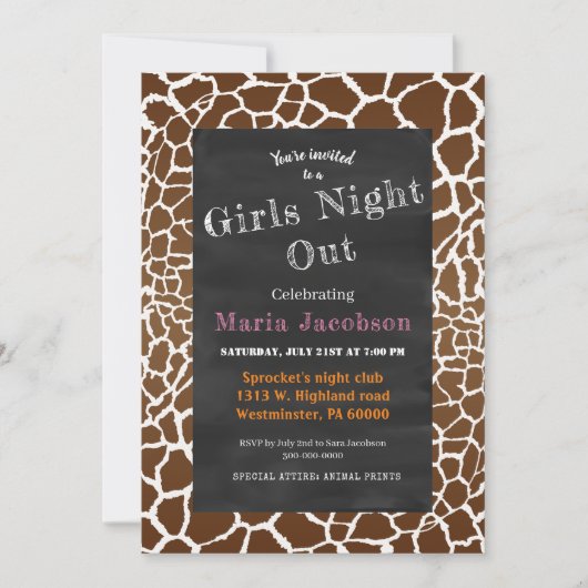 Invitation Tableau noir d'impression Giraffe (Devant)