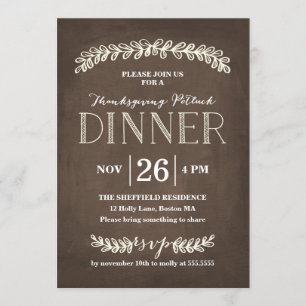 Invitation Tableau noir du dîner Laurel Potluck   Thanksgivin