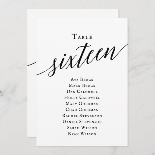 Invitation Tableau noir élégant Numéro 16 Tableau de siège (Devant / Derrière)