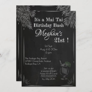 Invitation Tableau noir et blanc 21e anniversaire Mai Tai