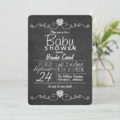 Invitation Tableau noir et blanc, Baby shower de coeur (Debout devant)