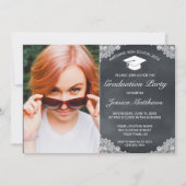 Invitation Tableau noir et blanc dentelle photo (Devant)