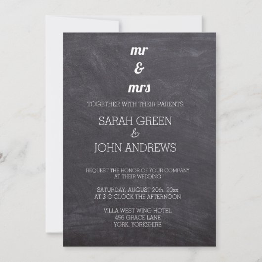 Invitation Tableau noir et blanc M & Mme Mariage (Devant)