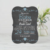 Invitation Tableau noir et blanc rustique, Baby shower cardia (Debout devant)