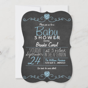 Invitation Tableau noir et blanc rustique, Baby shower cardia