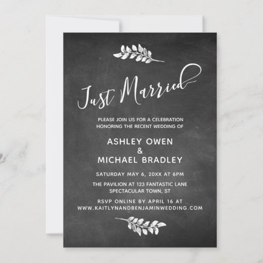 Invitation Tableau noir et botanique Réception de mariage (Devant)