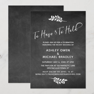 Invitation Tableau noir et botanique : réception de mariage