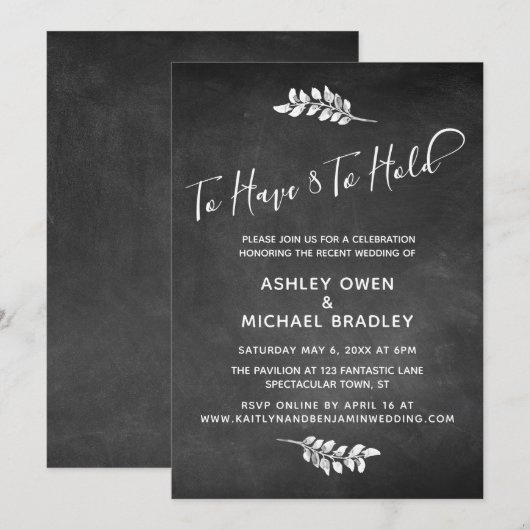 Invitation Tableau noir et botanique : réception de mariage (Devant / Derrière)