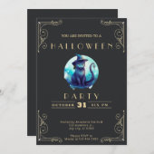 Invitation Tableau noir et or Bl ; ack Chat Halloween (Devant / Derrière)