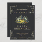 Invitation Tableau noir et or cimetière Halloween (Devant / Derrière)