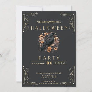Invitation Tableau noir et or Crow noir Halloween Halloween