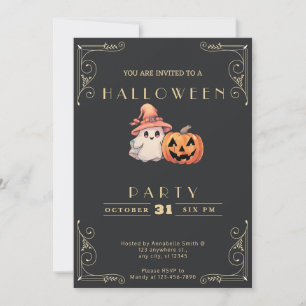 Invitation Tableau noir et or fantôme mignon Halloween