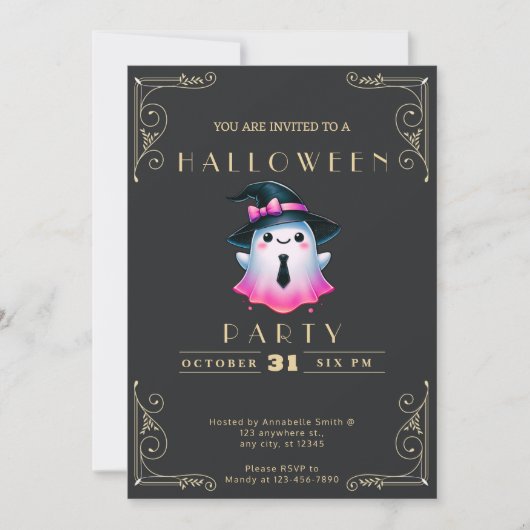 Invitation Tableau noir et or rose blanc Fantôme Halloween (Devant)