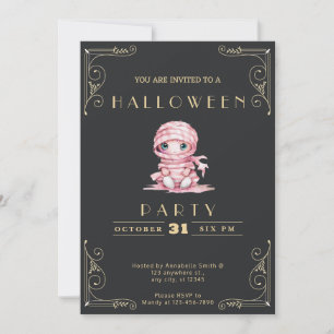 Invitation Tableau noir et or rose maman Halloween