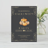 Invitation Tableau noir et or Russe Citrouille Halloween (Debout devant)