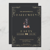 Invitation Tableau noir et or Squelette Grave Halloween squel (Devant / Derrière)