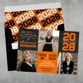 Invitation Tableau noir et orange 3 Diplôme photo