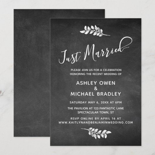 Invitation Tableau noir et réception de mariage botanique (Devant / Derrière)