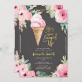 Invitation Tableau noir Fleurs roses Fête des mariées d'été (Devant / Derrière)