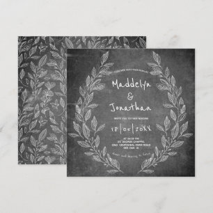 Invitation Tableau Noir Floral Mariage Rustique Blanc