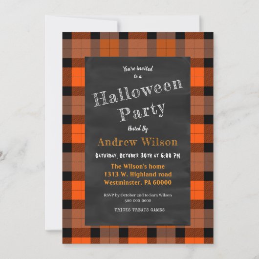 Invitation Tableau noir Halloween (Devant)