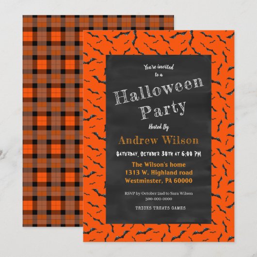 Invitation Tableau noir Halloween (Devant / Derrière)