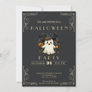Invitation Tableau noir Halloween étoiles fantômes chauves-so