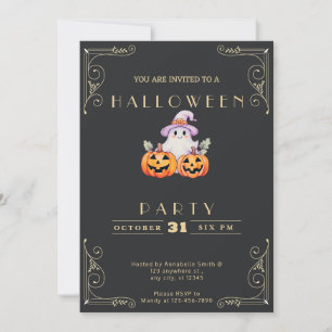 Invitation Tableau noir Halloween fantôme noir et or