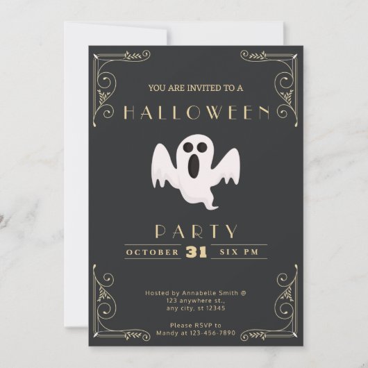 Invitation Tableau Noir Halloween Or Blanc Et Or (Devant)