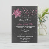 Invitation tableau noir Hiver Baby shower rose neige Invitati (Debout devant)