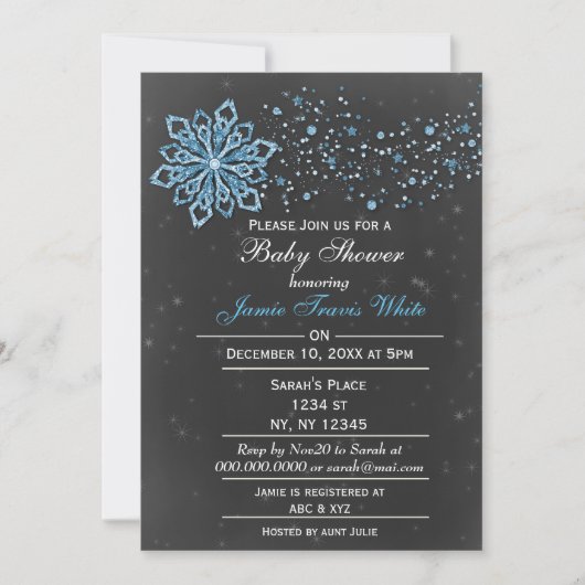 Invitation tableau noir hiver Neige bleu Baby shower Invitati (Devant)