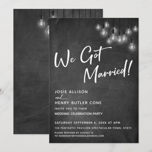 Invitation Tableau noir Lampes Edison Moderne Nous sommes mar (Devant / Derrière)