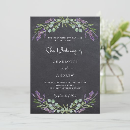 Invitation Tableau noir Lavender gris code QR mariage RSVP (Debout devant)