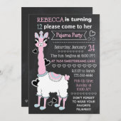 Invitation Tableau noir Llama blanc rose noir 12ème (Devant / Derrière)