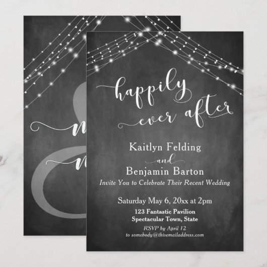 Invitation Tableau Noir Lumières Calligraphie À jamais (Devant / Derrière)