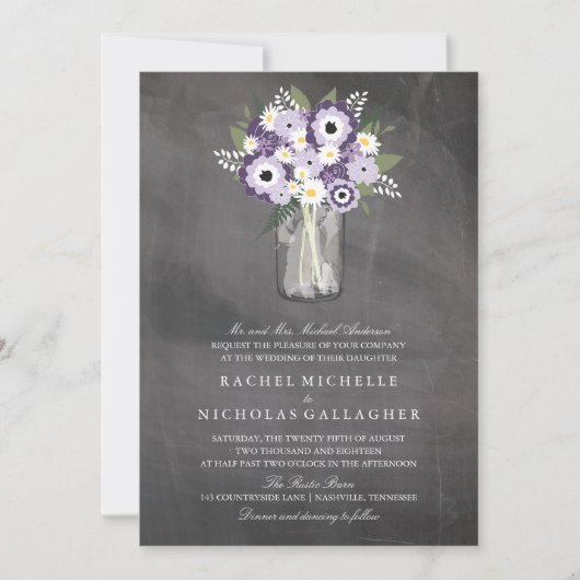 Invitation Tableau noir Mason Jar violet Garden | MARIAGE (Devant)