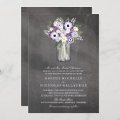 Invitation Tableau noir Mason Jar violet Garden | MARIAGE (Devant / Derrière)