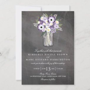 Invitation Tableau noir Mason Jar violet Garden   MARIAGE
