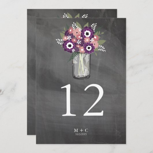 Invitation Tableau noir Mason Jar violet Garden | Numéro de t (Devant / Derrière)