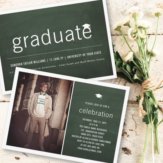 Invitation Tableau noir minimal Graduate Photo Party