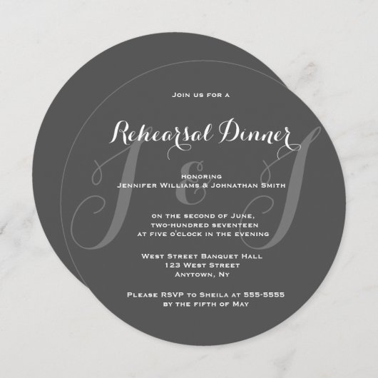 Invitation Tableau noir Monogramme Répétition Dîner Invitatio (Devant / Derrière)