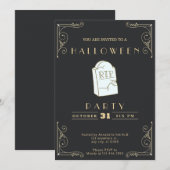 Invitation Tableau noir noir & or gris RIP Tombe Halloween (Devant / Derrière)