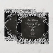 Invitation Tableau noir noir Vintage dentelle mariage Argent (Devant / Derrière)