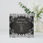Invitation Tableau noir noir Vintage dentelle mariage Argent (Debout devant)