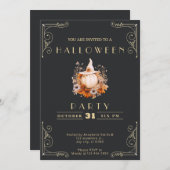 Invitation Tableau noir & or blanc Citrouille Halloween (Devant / Derrière)