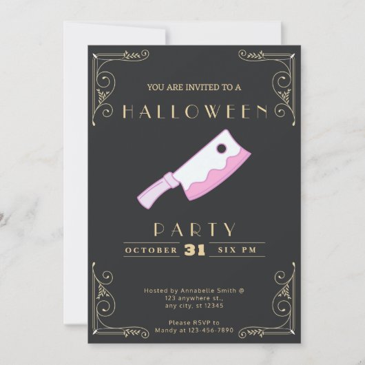 Invitation Tableau noir & or Boucher couteau couteau Hallowee (Devant)